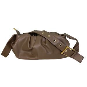 MW Womens Shoulder Crossbody Bag Ruched Faux Leather Taupe Brown